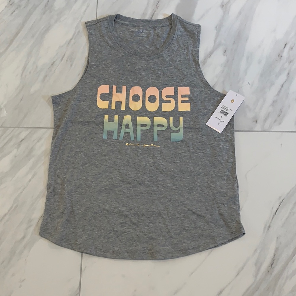 Spiritual Gangster woman’s gray tank Choose Happy size small